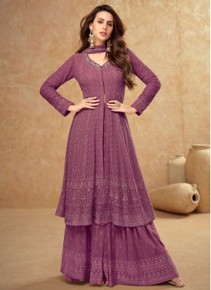 Purple Sequins Mehndi Readymade Salwar Kameez