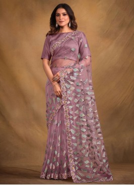 Purple Sequins Party Classic Saree