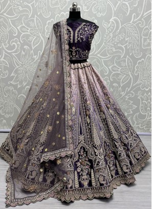 Purple Sequins Velvet Trendy Lehenga Choli