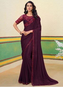 Purple Shimmer Georgette Contemporary Saree