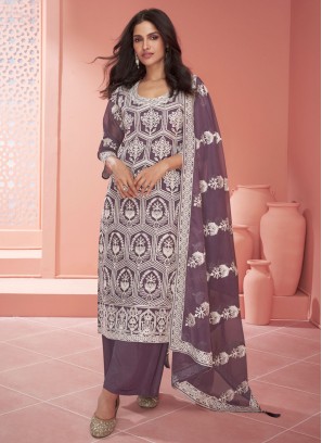 Purple Silk Designer Salwar Kameez