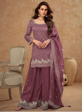 Purple Silk Embroidered Palazzo Salwar Kameez