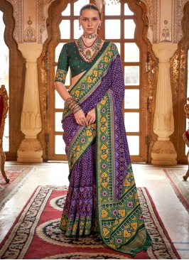 Purple Silk Patola Print Traditional Saree