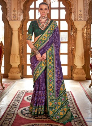 Purple Silk Patola Print Traditional Saree