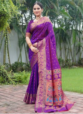 Purple Weaving Party Contemporary Saree