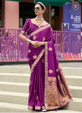 Purple Weaving Satin Designer Saree