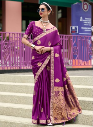 Purple Weaving Satin Designer Saree