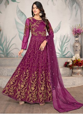 Purple Wedding Net Anarkali Suit
