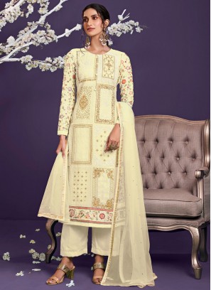 Radiant Embroidered Off White Designer Pakistani Suit 