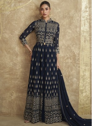 Radiant Navy Blue Embroidered Designer Salwar Kameez