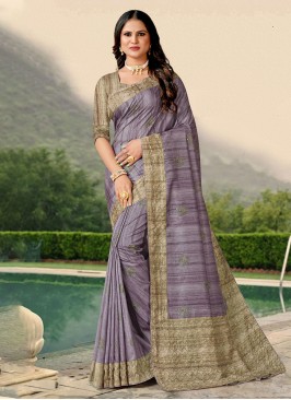 Radiant Tussar Silk Katha Purple Trendy Saree