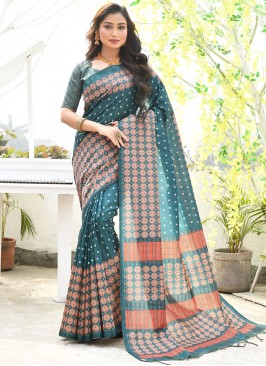 Rama Cotton Silk Woven Bandhani Saree