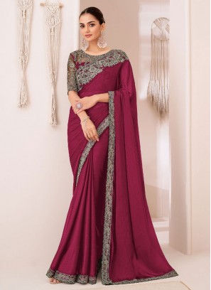 Rani and Wine Color Contemporary Saree