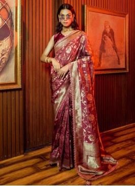 Rani Embroidered Designer Saree