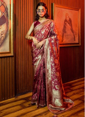 Rani Embroidered Designer Saree