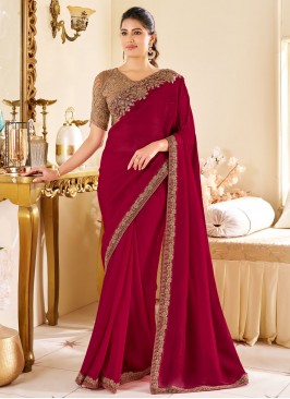 Rani Silk Embroidered Contemporary Saree