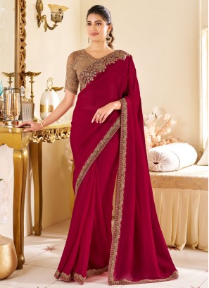 Rani Silk Embroidered Contemporary Saree