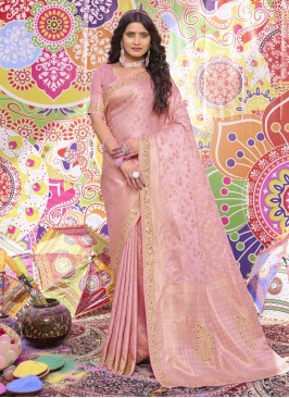 Ravishing Pink Satin Silk Trendy Saree