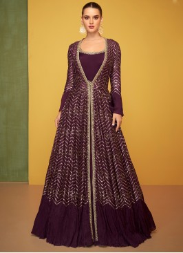 Ravishing Purple Silk Designer Gown