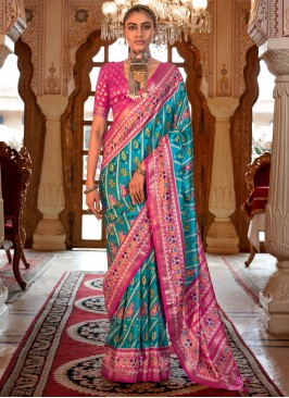 Ravishing Silk Firozi Contemporary Saree