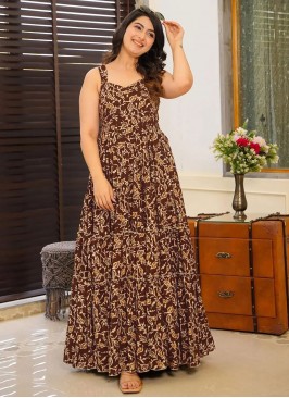 Rayon Brown Trendy Gown