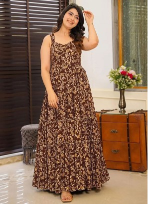 Rayon Brown Trendy Gown