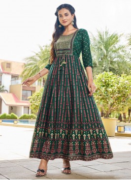 Rayon Embroidered Green Trendy Gown