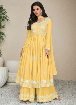 Rayon Embroidered Yellow Readymade Salwar Kameez