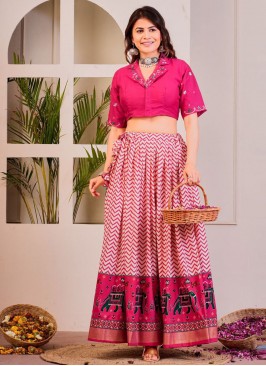 Rayon Mirror Pink Lehenga Choli