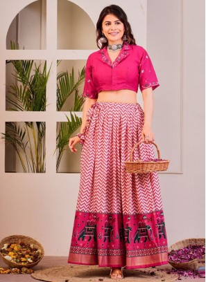 Rayon Mirror Pink Lehenga Choli