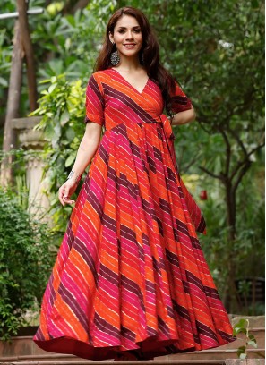 Rayon Multi Colour Digital Print Readymade Gown