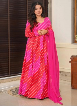 Rayon Pink and Rani Digital Print Designer Gown