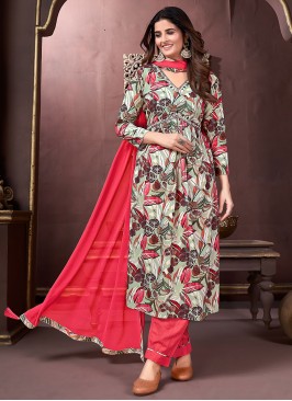 Rayon Printed Green and Pink Designer Salwar Suit