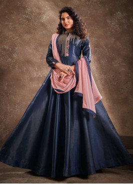 Readymade Anarkali Suit Embroidered Silk in Navy B
