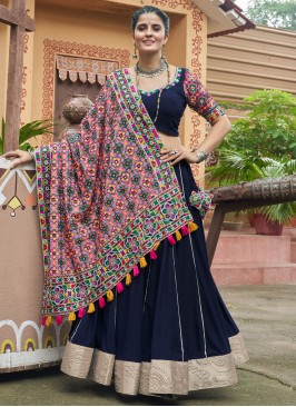 Readymade Lehenga Choli Border Viscose in Navy Blue