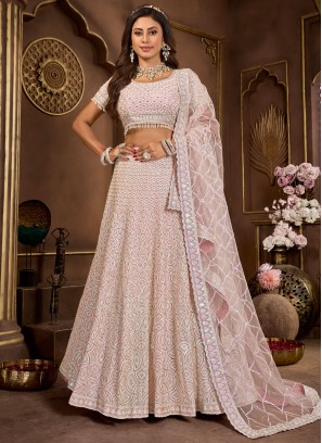 Readymade Lehenga Choli Embroidered Net in Pink