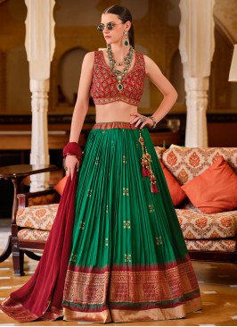 Readymade Lehenga Choli Foil Print Silk in Green