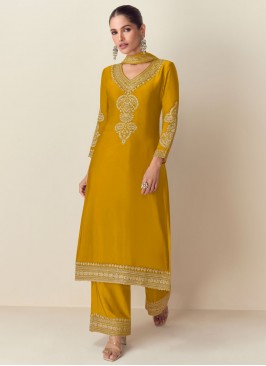 Readymade Salwar Kameez Zari Chinon in Mustard