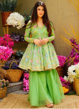 Readymade Salwar Kameez Zari Organza in Green