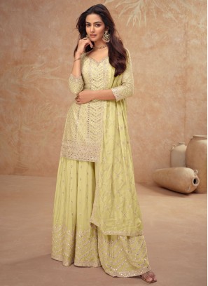 Readymade Salwar Suit Sequins Chinon in Yellow