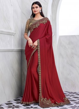 Red Ceremonial Silk Trendy Saree