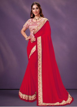 Red Ceremonial Trendy Saree