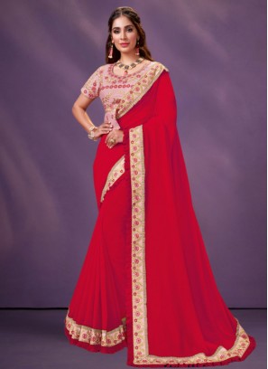 Red Ceremonial Trendy Saree