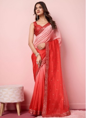Red Color Shaded Saree