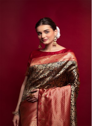 Red Colour Heavy  Weaving Silk Saree