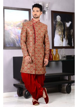 Red Colour Men's Bridal Groom Indo Western Sherwani