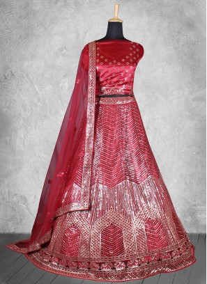 Red Embroidered Trendy Lehenga Choli