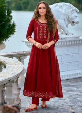 Red Embroidered Trendy Salwar Kameez