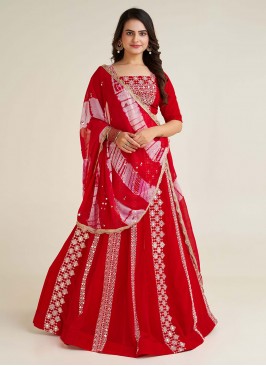 Red Faux Georgette Sequins Designer Lehenga Choli