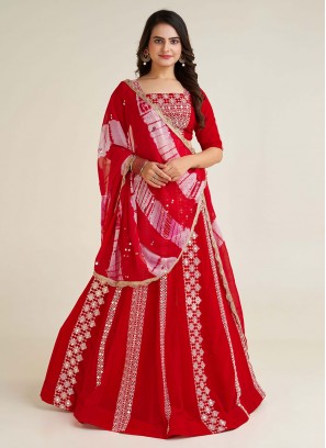 Red Faux Georgette Sequins Designer Lehenga Choli